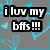 six text-based buddy icons with distinct backgrounds and color schemes, each displaying names or phrases in bold black lettering