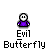 Animated contact sheet of a pixel art icon featuring purple stick figures, butterflies, and text changes across 15 frames on gray background.
