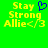 Green background with yellow pixelated text 'Stay Strong Allie</3' and a blue pixelated heart symbol above the text on the left side.