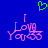 Blue background with pink pixelated text reading "I Love You" and a green heart symbol above the text.