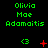 Green text 'Olivia Mae Adamaitis' appears above three identical pixelated icons with red symbols changing across frames on a black background.