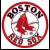 Circular red-bordered icon with 'BOSTON' arched at top and 'RED SOX' at bottom, featuring a central red baseball bat crossed over a white ball on gray background.