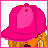 Pixelated 3x3 contact sheet of animated AIM buddy icon frames showing a cartoon character and text variations on pink backgrounds.