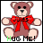 A 48x48 pixel animated contact sheet of a teddy bear icon with red bow and "HUG ME!" text, showing frame-by-frame animation changes across seven sampled frames in a 3x3 grid layout.