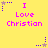 Yellow background with pink text reading "I Love Christian" and purple star icons in various positions.