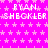 A static pixel art image with a bright pink background patterned by small light pink stars, featuring repeated text "RYAN CHECKLER" in white block letters across the top and middle sections.