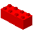 A red pixelated block with raised circular studs on top, viewed from an isometric angle against a solid gray background.