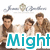 A group of five young men in brown and white clothing pose together under a logo, with text changing from 'Might' to 'BE' and then adding 'PARANOID'.