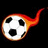 A soccer ball with a flame trail on a black background, next to red with pixelated text reading "i play soccer...", "yeah, you should be", and "scored"