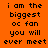 Orange background with black pixelated text repeating 'i am the biggest oc fan you will ever meet' in two vertical