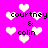 Pixelated pink background with white heart shapes and repeated text "courtney & colin" in black pixel font.