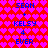 Pixelated red background with repeating pink heart pattern, blue text arranged in two vertical reading SEAM + KELSY 4 EVER