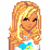 Pixelated cartoon character with long blonde hair and a white shirt featuring blue/yellow design, next to pink background with "100% Dumb Blonde" text in pixel font.