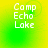 Four identical display "Camp Echo Lake" text over a yellow-green gradient background with subtle circular patterns