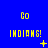Blue background with yellow pixelated text 'Go INDIANS!' repeated in a , each containing small animated symbols like plus signs and stars