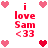 Pixelated red text and heart symbols on white background, with animated color changes in hearts.