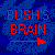 Pixelated graphic with red text 'BUSH'S BRAIN' and arrow on blue background, adjacent to stylized brain image.