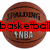 six sports-themed icons with text labels, featuring basketball, volleyball, softball, dance, and a phrase about loving all sports