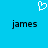 Pixelated white heart symbol above two instances of the name 'james' in black text on a solid cyan background.
