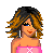 Pixel art icon of a woman with brown and black hair wearing pink top, black skirt, and pink arm accessory above text 'shut up and dance!' in pink letters.