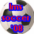 Pixelated soccer ball with black and white patches overlaid by red text on blue backgrounds reading 'ims', 'soccer', and ''08'