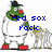 Green cartoon character in white baseball uniform with red shoes and dark cap, holding a bat, standing next to a skeletal figure with blue text overlays.