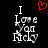 Pixelated text "I Love You Nicky" in white with a red heart symbol above, displayed on black background.