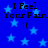 Blue background with light blue stars and repeated text "I Feel Your Pain :(" in black pixelated font.