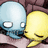 Two cartoon characters, a blue skull and yellow figure, lie together on a brown surface with text reading "I wish I always Had Your Arms Around Me".