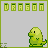 Pixelated green dragon with black eyes breathes fire in , each showing different fire effects and head positions against a gray background