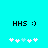 Two identical pixelated text and flower arrangements on cyan background, each with 'HHS :)' above five white flowers including one light blue flower.