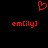 Red pixelated heart symbol above two identical red text strings on black background.