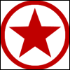 Red star inside red circle on white background, with pixelated red text 'HAWK NELSON' to the right.