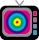 Two pixelated television sets with antennas display a rainbow target and pink text on gray background.