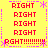 Yellow background with red text repeating 'RIGHT' and 'RGHT' in pattern, purple asterisks and dotted lines as separators