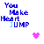 Pixelated text "You Make Heart JUMP" with color variations and heart symbols in four quadrants on white background.