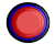 Two circular pixelated icons with concentric rings of red, blue, and black on a gray background.