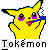 A 4-frame animated contact sheet of a yellow cartoon character with purple eyes and blue mouth covering, each frame labeled "ToKémon" below the character against a gray background.