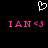 Pixelated white heart outline above pink text 'IAN <3' repeated twice on black background.