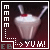 Animated sequence of a milkshake with two straws and a cherry, framed by text elements on a dark background.