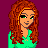 Pixel art icon of a woman with long red hair and green eyes wearing a green top against a purple background, next to pixelated text reading "SeXpOr!".