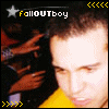 25 identical frames showing a person in a yellow shirt with dark hair, surrounded by blurred hands and text reading 'FallOUTboy' at the top left