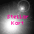 Four- of grayscale space-themed animations with pink text "Stellar Kart" over bright central light sources, each showing distinct lens flare and halo effects