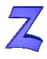 A sequence of blue 3D 'Z' shapes shrinking from large to tiny against a gray background.