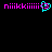 Pixelated text and symbols in pink and cyan on black background, with a heart symbol replacing the 'o' in 'niiikkiiiii'.