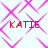 Red text 'KATIE' centered over a light background with pink diamond-shaped patterns in four distinct arrangements.