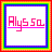 Pixelated text 'Aly5 5o' in pink with a horizontal underline, surrounded by concentric rainbow borders on white background.