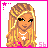 Animated contact sheet of a pixel art doll character with blonde hair and pink accents, showing sequential frames of movement and text elements.