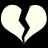 Two white broken heart shapes on a black background, each heart split into two jagged pieces with no visible text or additional elements.