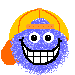 Blue pixelated character with orange hair and yellow cap, smiling broadly in two variations showing different mouth expressions.